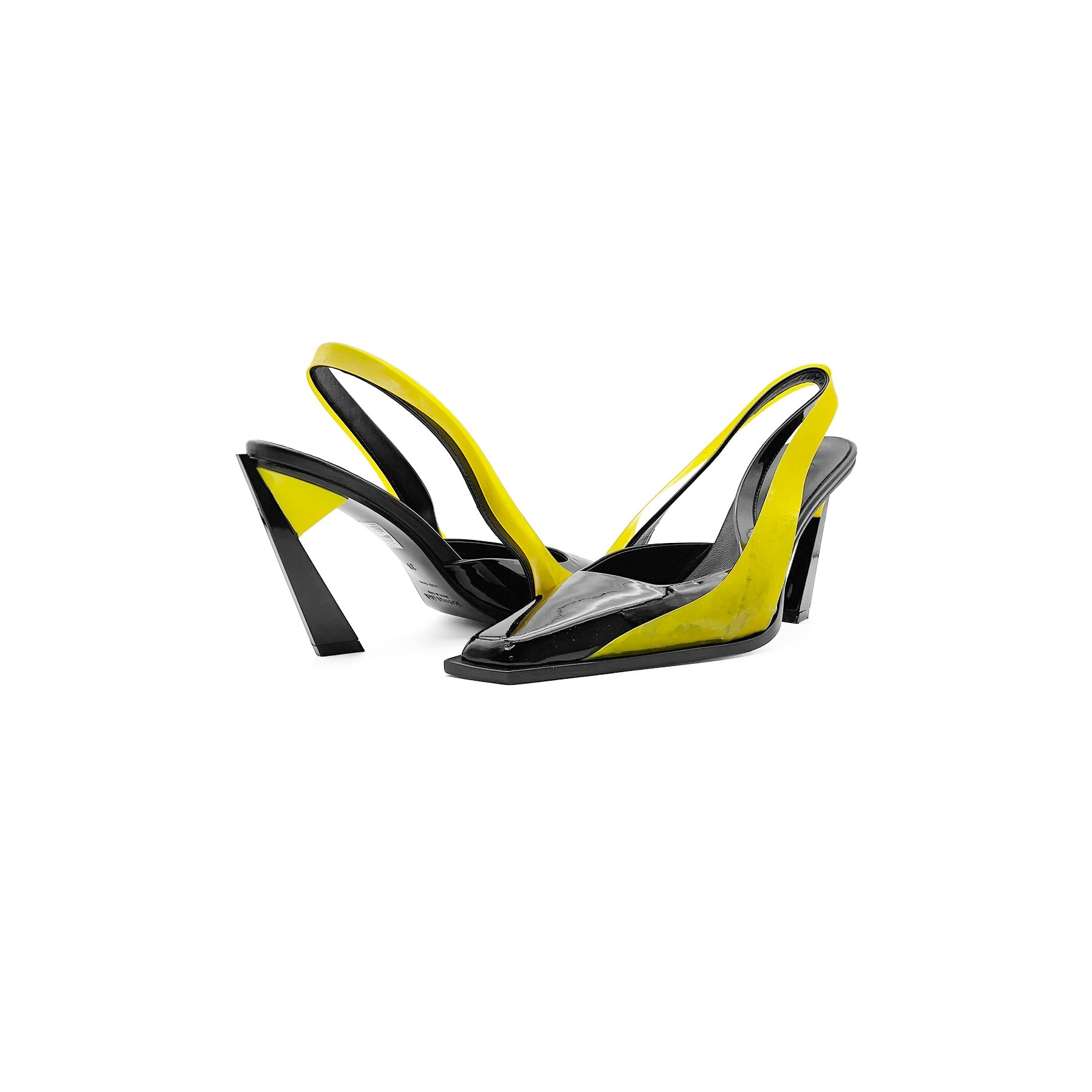 Steven Ma - Slingback Heels - AW23 - Black Patent Yellow