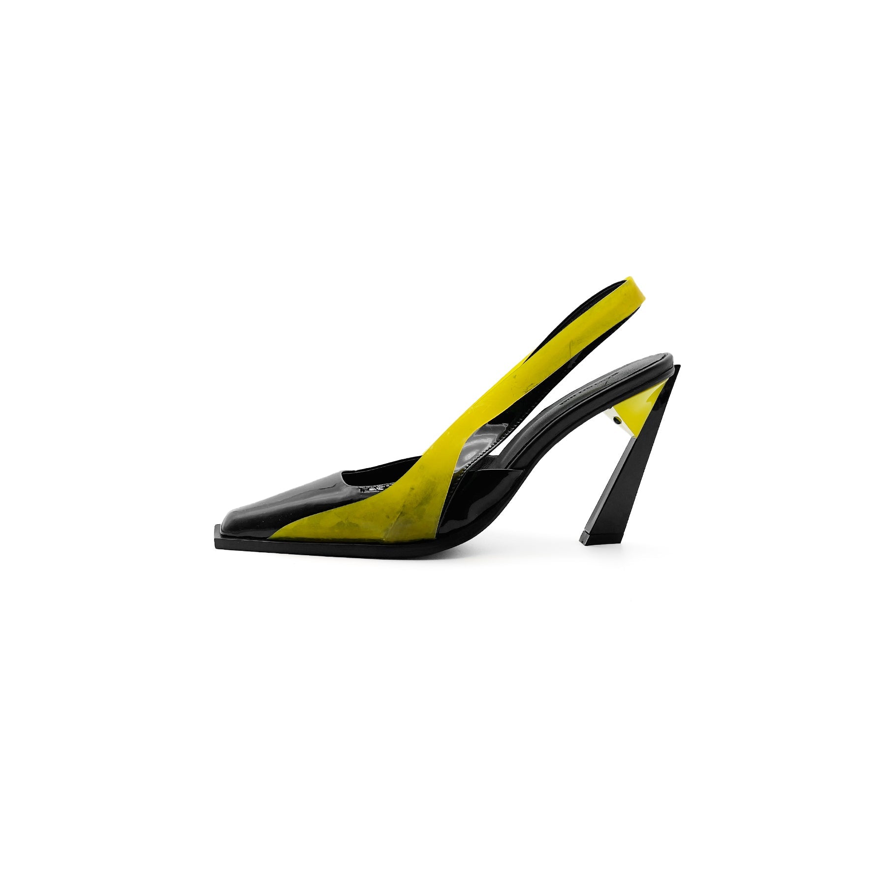 Steven Ma - Slingback Heels - AW23 - Black Patent Yellow