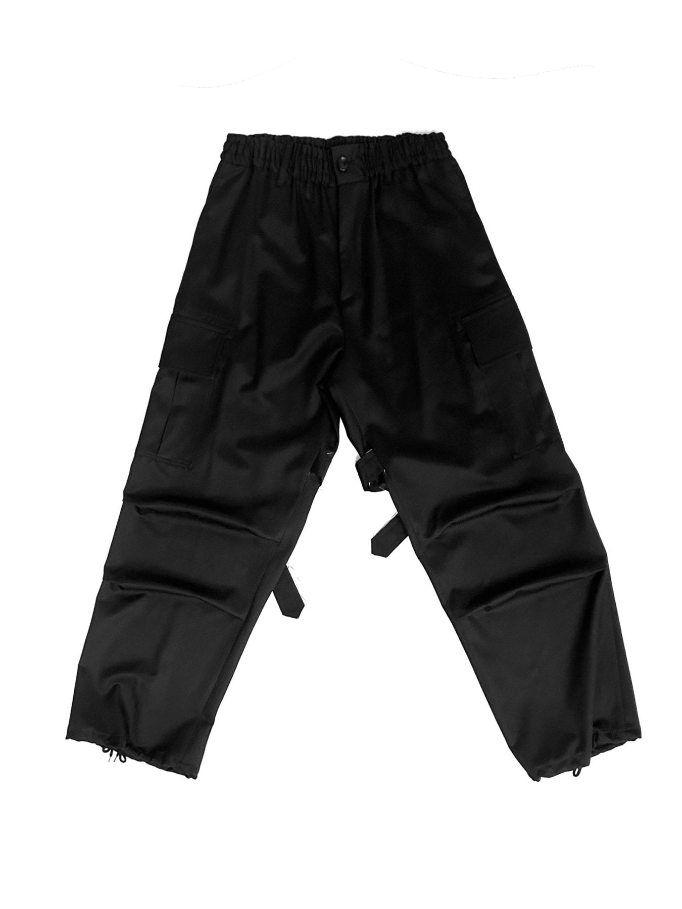 SULVAM Black Garbadine Cargo Bondage Pants - MACHINE-A