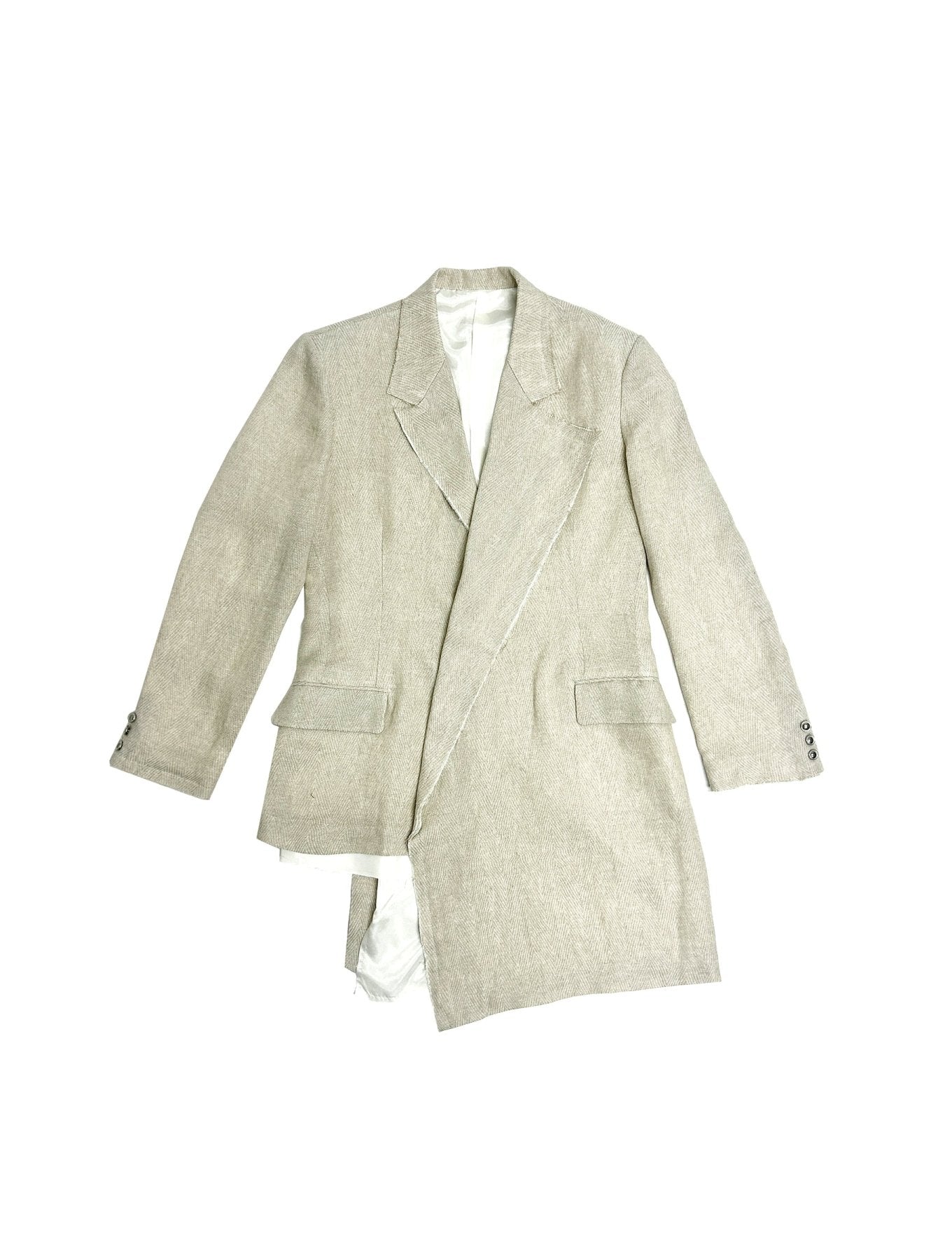 SULVAM White Linen Asymmetrical Jacket