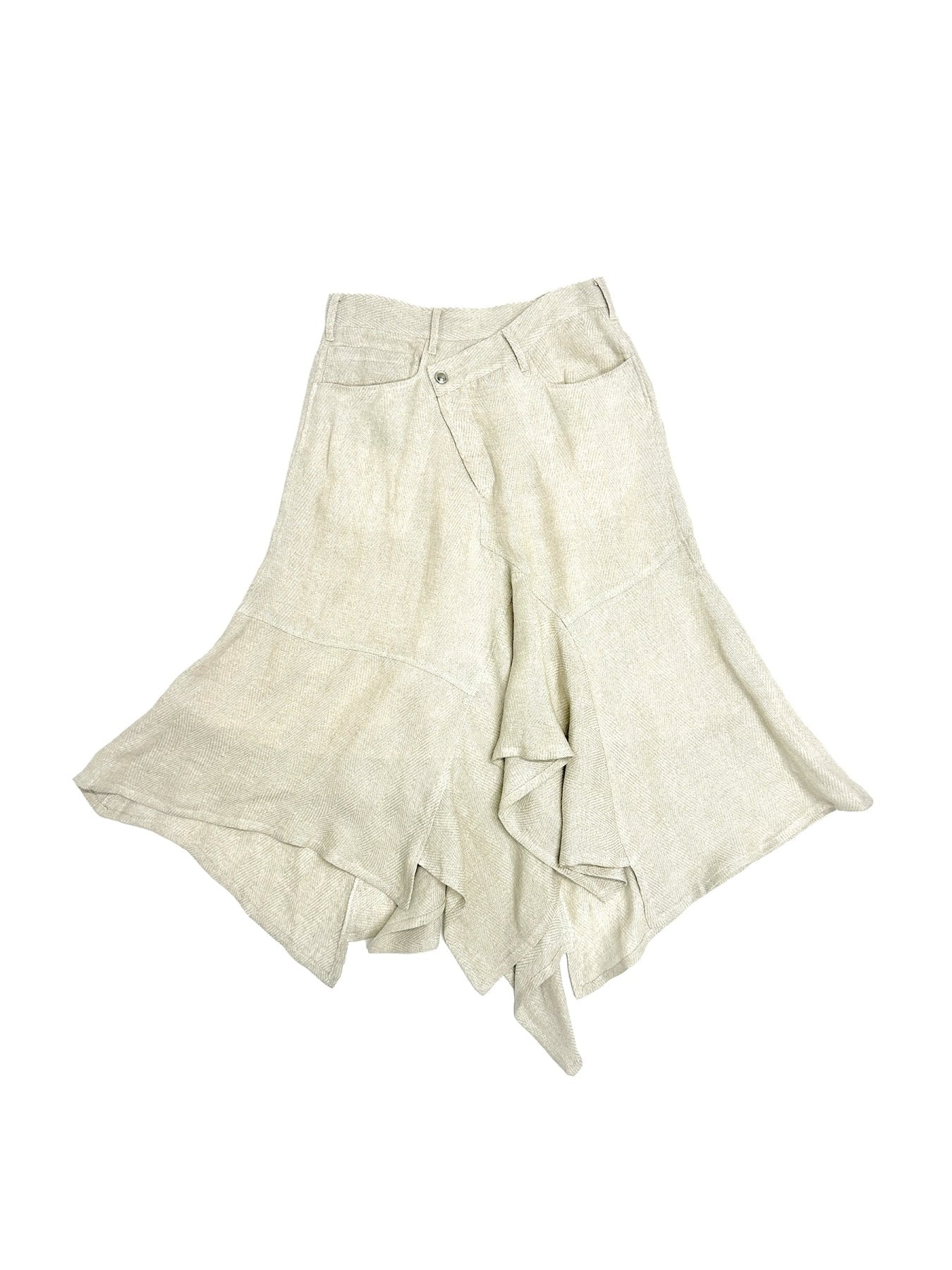 SULVAM White Linen Asymmetrical Skirt