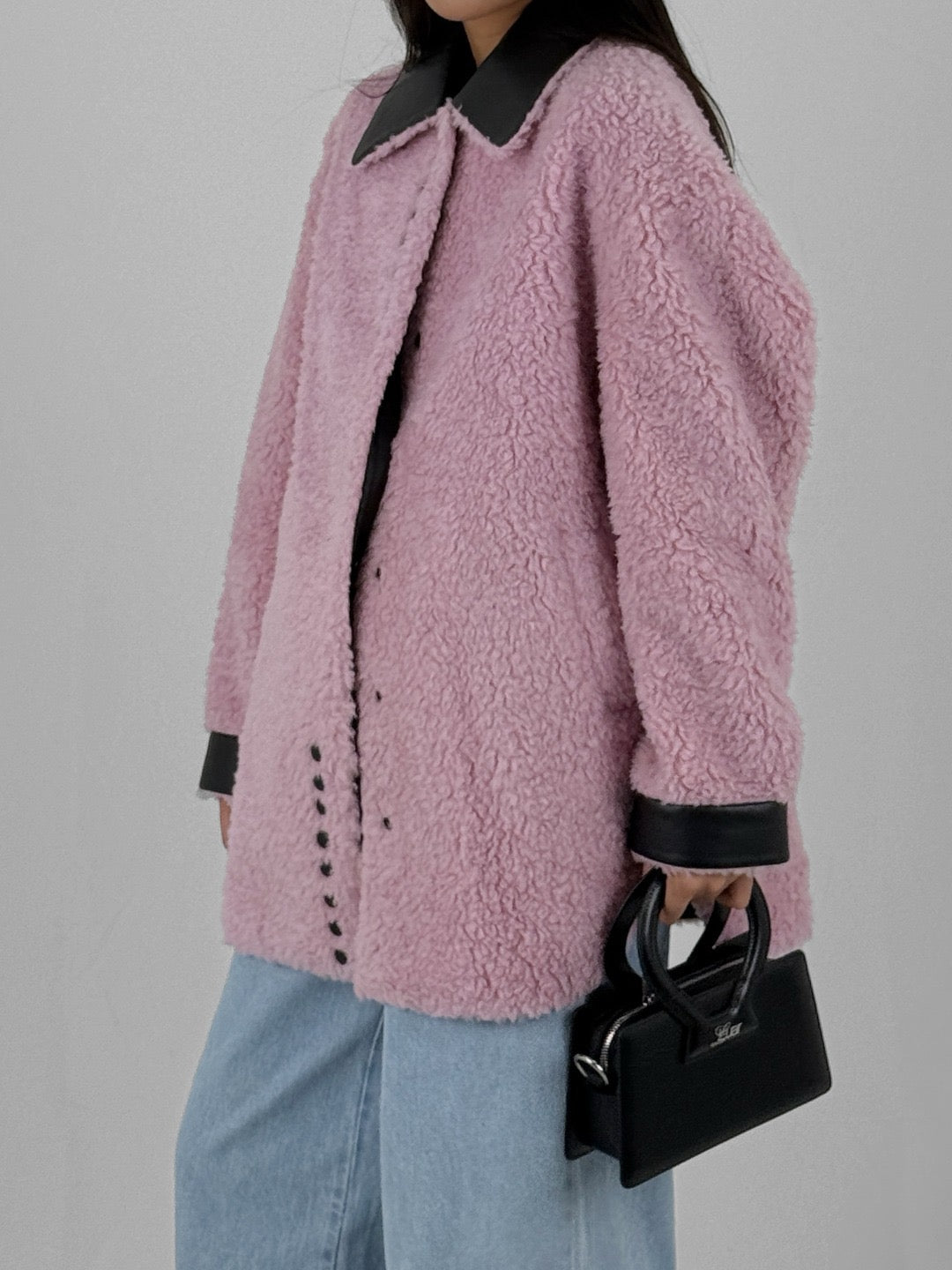 VII VICTOR Pink X Wang Shearling Leather Midi Jackets