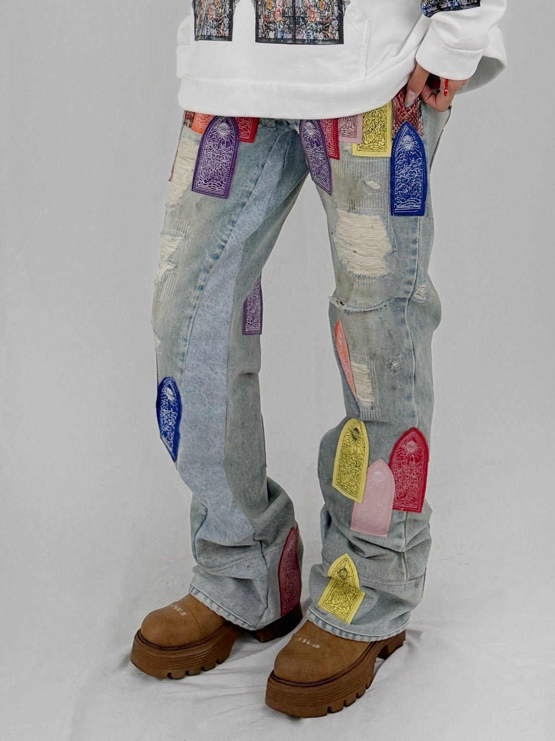 WHO DECIDES WAR - Patch Arched Repaired Distressed Denim - SS25 - MULTI